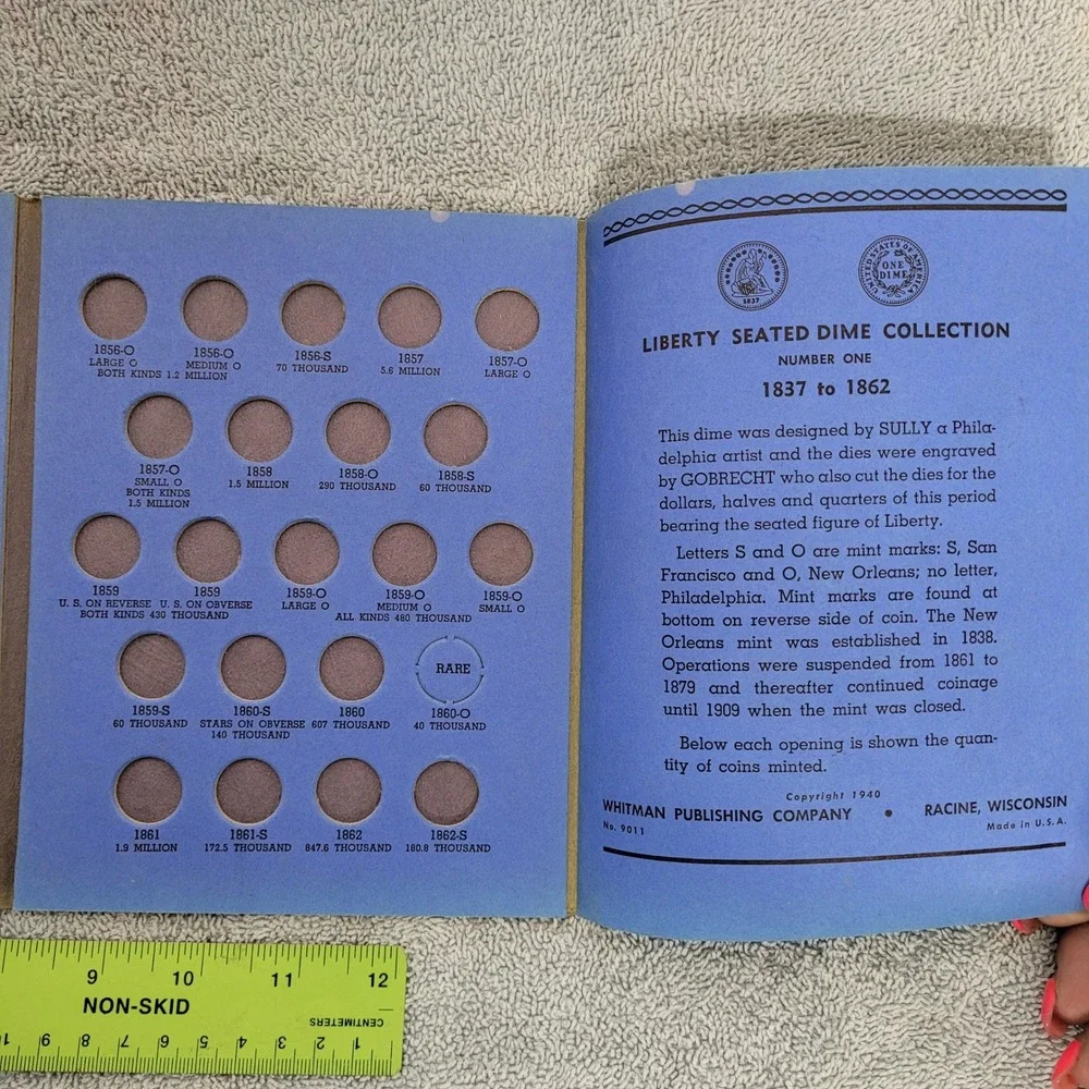 Whitman Liberty Seated Dime Collection 1837 to 1862 Coin Folder No‎ 9011 Blue
